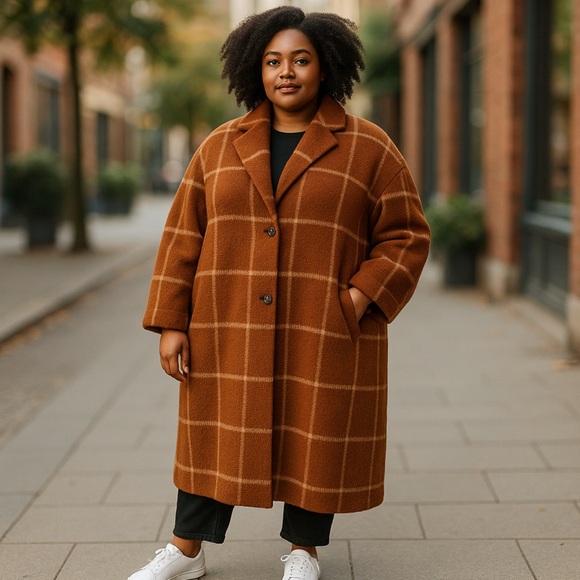 Old Navy 4X Rust Plaid Relaxed Soft-Brushed Overcoat NEW!!! - Picture 7 of 16